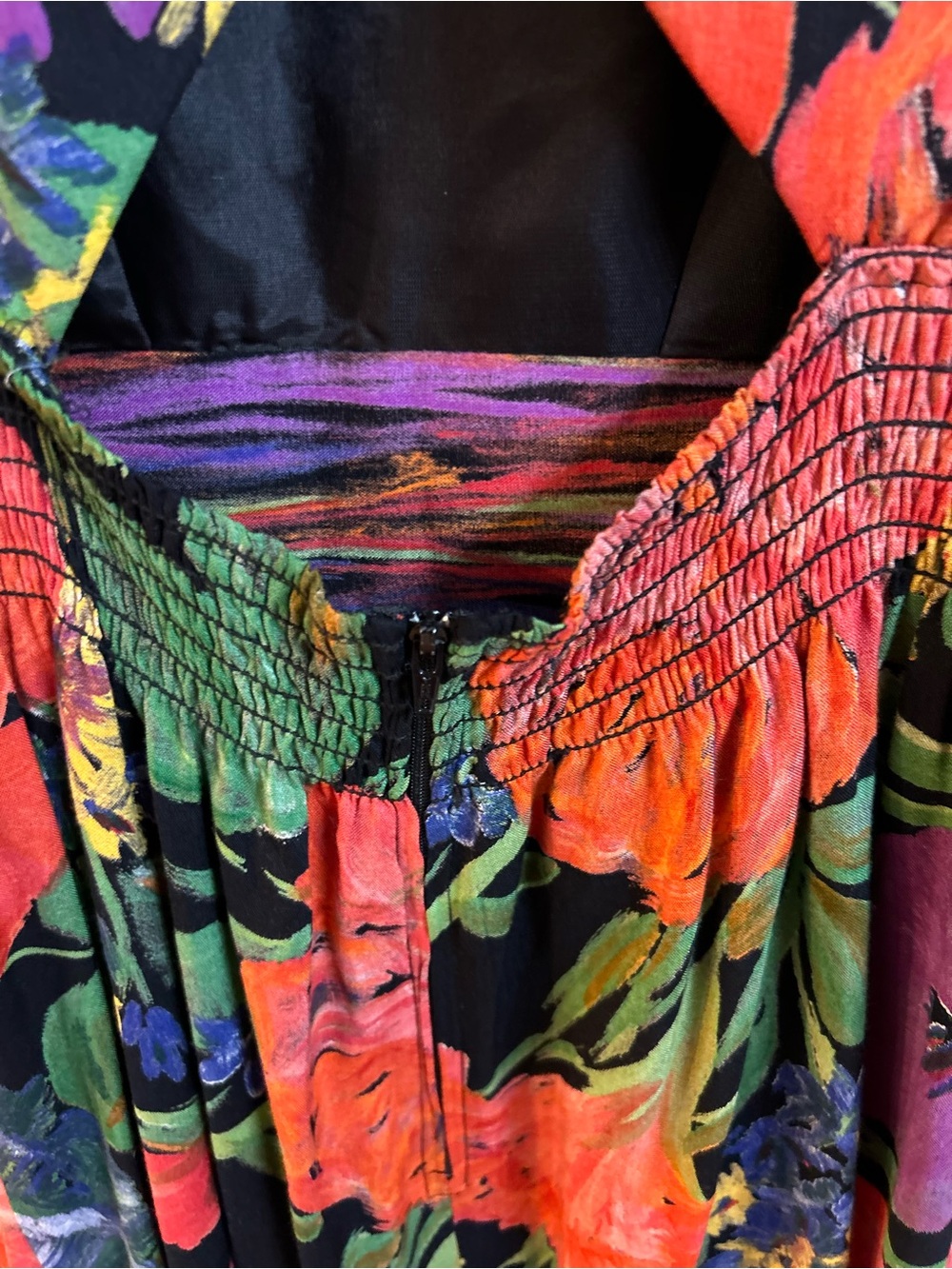 Floral Sleeveless Sheath Dress in Black with Multicolor Blooms Knee Length S 5/6 - Picture 4 of 7